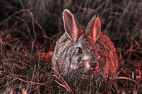 Bunny Rabbit Lying Down Among Grass (Red Tone Photo)