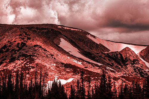 Clouds Cover Melted Snowy Mountain Range (Red Tone)