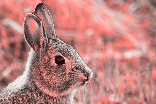 Curious Bunny Rabbit Looking Sideways (Red Tone Photo)