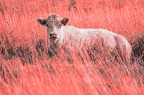 Curious Cow Awakens From Nap (Red Tone Photo)