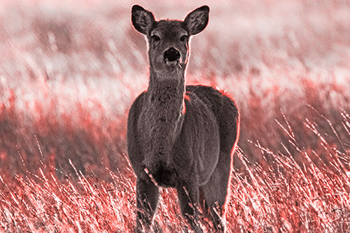 Curious White Tailed Deer Glaring Among Sunset (Red Tone Photo)