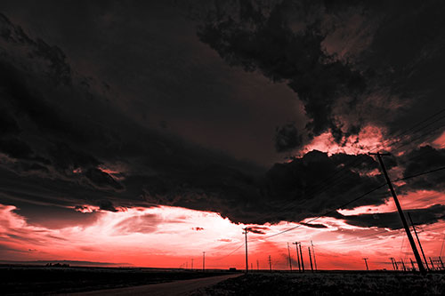 Dark Cloud Powerline Sunset (Red Tone Photo)