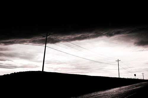 Dark Storm Clouds Overcast Powerlines (Red Tone Photo)
