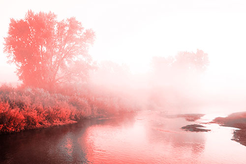 Dense Fog Blankets Distant River Bend (Red Tone Photo)