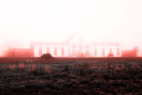 Fog Engulfs Historic State Penitentiary (Red Tone Photo)