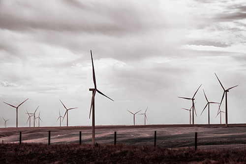 Gloomy Clouds Overcast Wind Turbine Pasture (Red Tone)