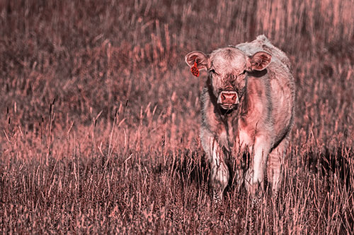 Grass Chewing Cow Spots Intruder (Red Tone Photo)