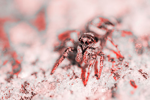 Hairy Jumping Spider Enjoying Sunshine (Red Tone Photo)