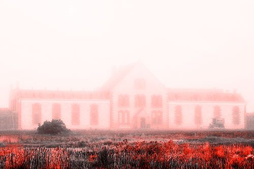 Heavy Fog Consumes State Penitentiary (Red Tone Photo)