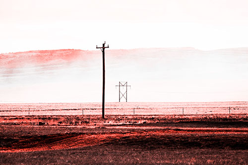 Heavy Fog Hiding Mountain Range Behind Powerlines (Red Tone Photo)