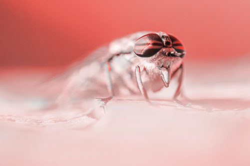 Horse Fly Sticking Tongue Out Among Sunlight (Red Tone)