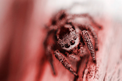 Jumping Spider Resting Atop Wood Stick (Red Tone)