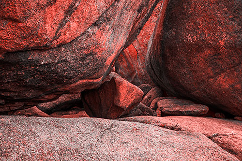 Large Crowded Boulders Leaning Against One Another (Red Tone)