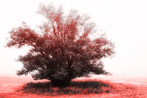 Lone Tree Standing Among Fog (Red Tone Photo)