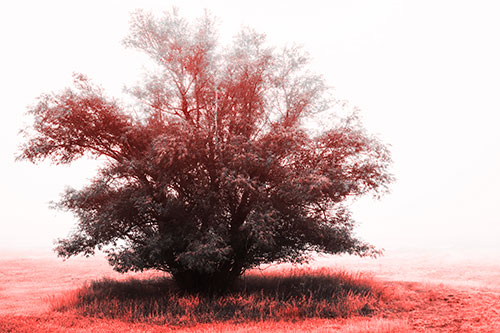 Lone Tree Standing Among Fog (Red Tone)