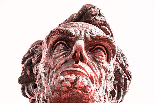 Looking Upwards At The Presidents Statue Head (Red Tone Photo)