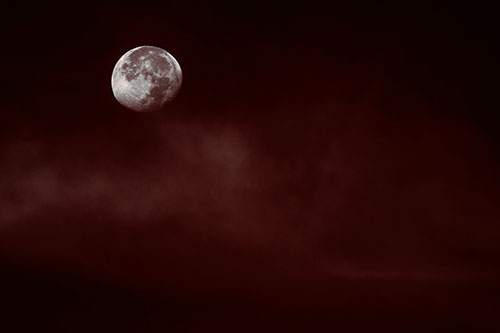 Moon Begins Descent Beyond Faint Mist Cloud (Red Tone Photo)