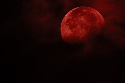 Moon Descending Among Faint Clouds (Red Tone Photo)