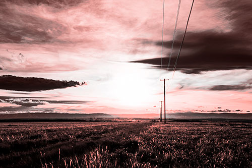 Powerline Prairie To Peak Sunset (Red Tone Photo)