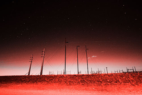 Powerlines Among The Night Stars (Red Tone Photo)