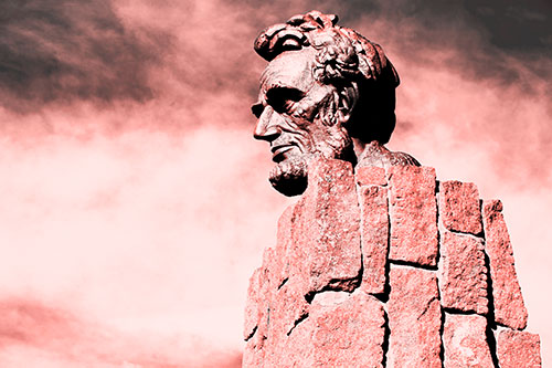 Sideways Presidential Statue Headshot Among Clouds (Red Tone Photo)