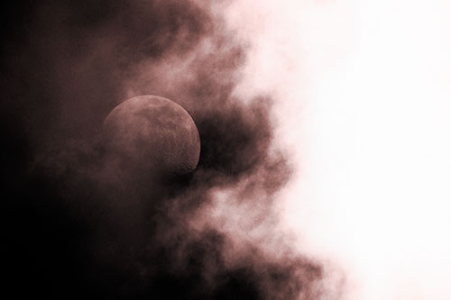 Smearing Mist Clouds Consume Moon (Red Tone Photo)