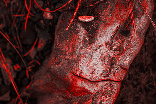 Smirking Battered Rock Face (Red Tone Photo)