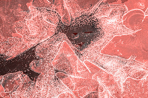 Smug Ice Face Among Frozen River Water (Red Tone)