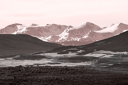 Snow Capped Mountains Behind Hills (Red Tone Photo)