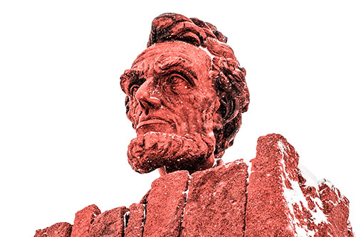 Snow Covering Presidents Statue (Red Tone Photo)