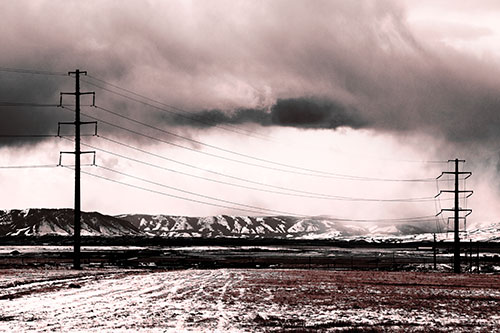 Snowstorm Brews Beyond Powerlines (Red Tone Photo)