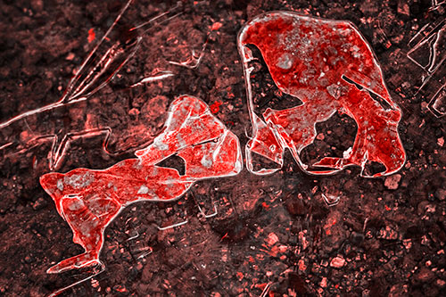 Translucent Frozen Big Eyed Alien Ice Bubble Figure Atop River (Red Tone)