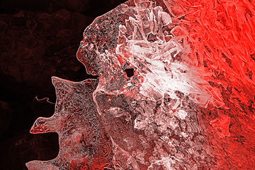 Two Faced Optical Illusion Ice Face Hanging Above River (Red Tone)