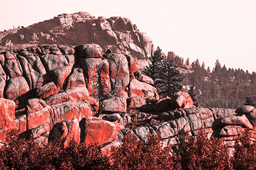 Two Towering Rock Formation Mountains (Red Tone Photo)