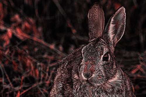Unafraid Bunny Rabbit Curiously Watching (Red Tone)
