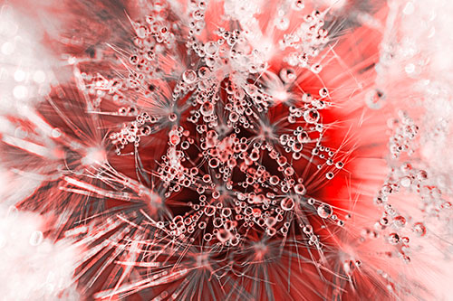 Water Dew Bubbles Among Dandelion Fluff (Red Tone)