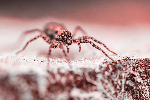 Wolf Spider Standing Along Rock Edge (Red Tone)