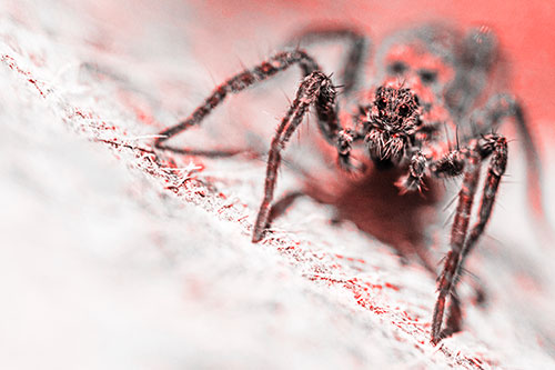 Wolf Spider Watching Among Sloping Rock (Red Tone)