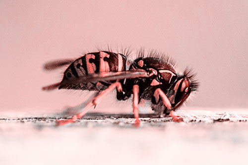 Yellowjacket Wasp Chewing Wood (Red Tone)