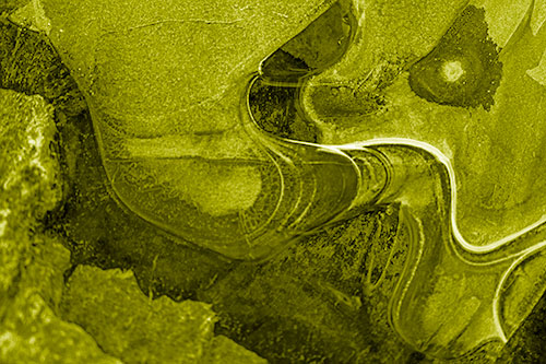 Angry Fuming Frozen River Ice Face (Yellow Shade Photo)