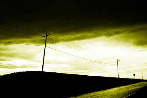 Dark Storm Clouds Overcast Powerlines (Yellow Shade Photo)