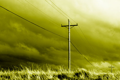 Dark Thunderstorm Clouds Over Powerline (Yellow Shade Photo)