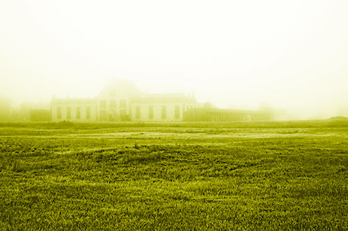 Dense Fog Consumes Distant Historic State Penitentiary (Yellow Shade Photo)