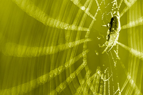 Dewy Orb Weaver Spider Hangs Among Web (Yellow Shade Photo)