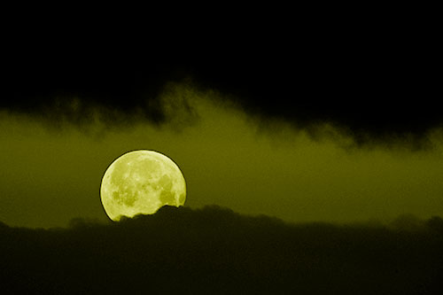 Easter Morning Moon Peeking Through Clouds (Yellow Shade Photo)