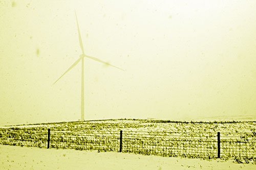 Fenced Wind Turbine Among Blowing Snow (Yellow Shade)