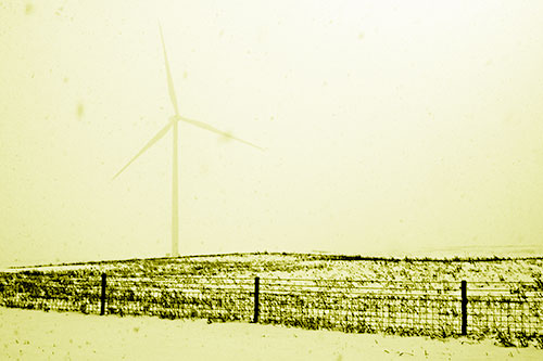 Fenced Wind Turbine Among Blowing Snow (Yellow Shade Photo)