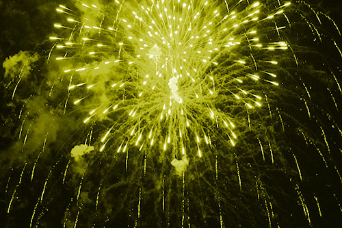 Fireworks Explosion Lights Night Sky Ablaze (Yellow Shade Photo)