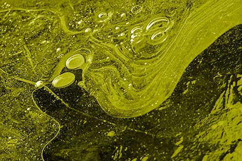 Frozen Bubble Clusters Among Twirling River Ice (Yellow Shade Photo)