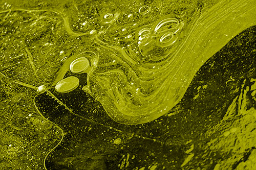 Frozen Bubble Clusters Among Twirling River Ice (Yellow Shade)